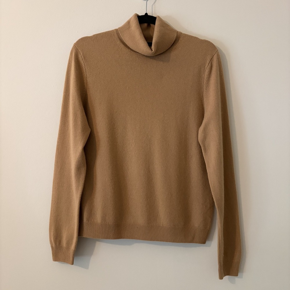 Brooks Brothers 100% Cashmere Turtleneck Sweater Camel Tan XL Minimalist Luxury